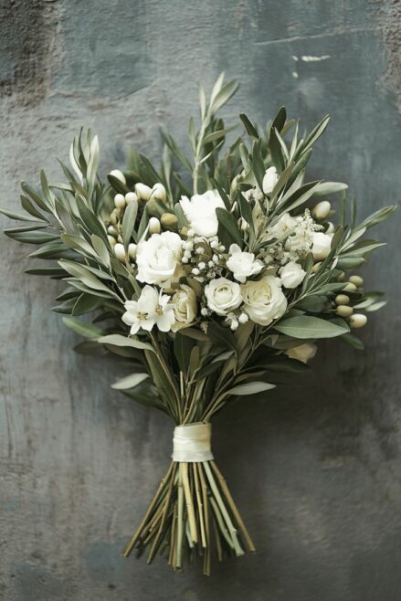 Bouquet de mariée, tons verts et blancs