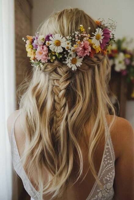 Couronne de fleurs dans les cheveux